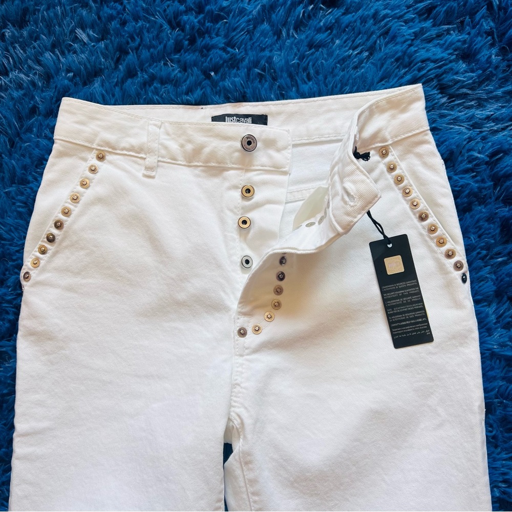 New! JUST CAVALLI Studded High Rise Straight Leg Jeans - Picture 4 of 7